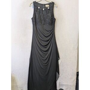 Juno Dress‎ Collection Maxi Dress Women's Large Black Lace Sequin Ruched